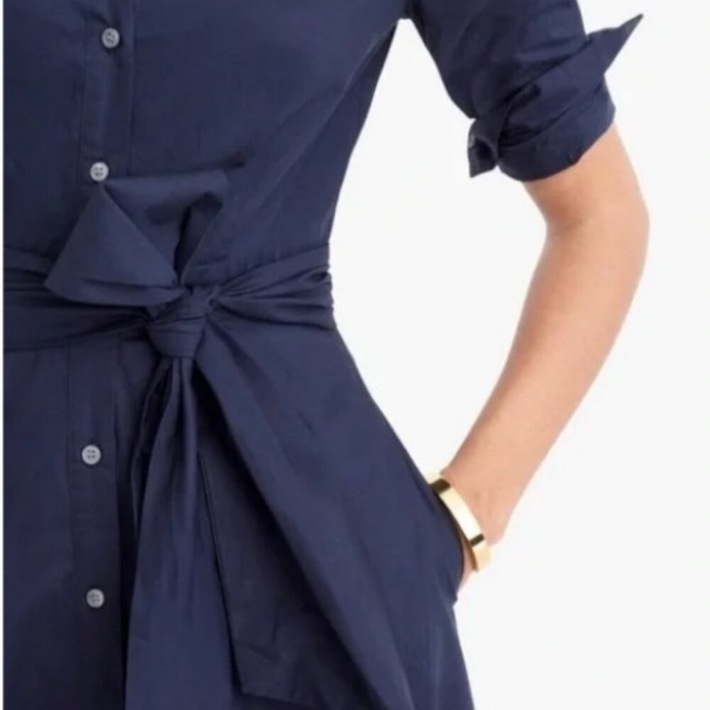 NWT J. CREW Navy Tie Waist Midi Shirtdress In Cotton Poplin - Picture 3 of 11